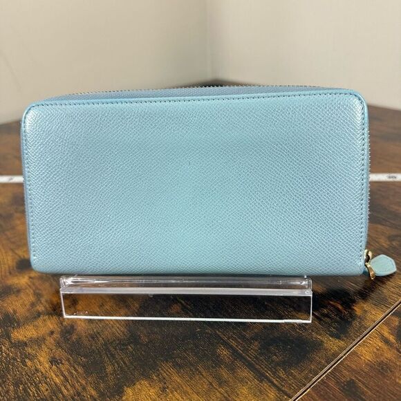 Valentino Garavani Light Blue Saffiano Leather Zip Around Wallet - Picture 2 of 10